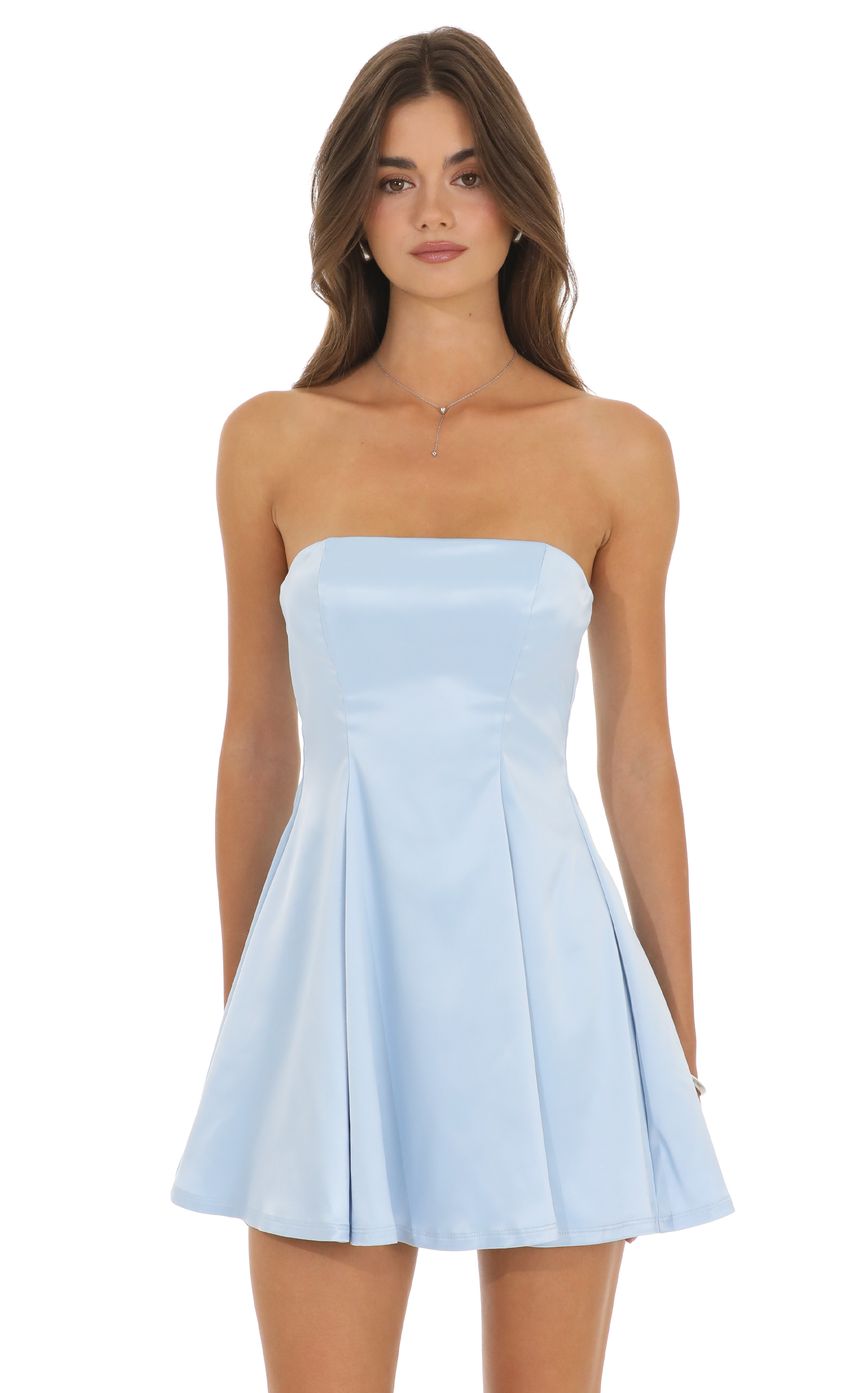 Product image for Strapless Satin Dress in Blue