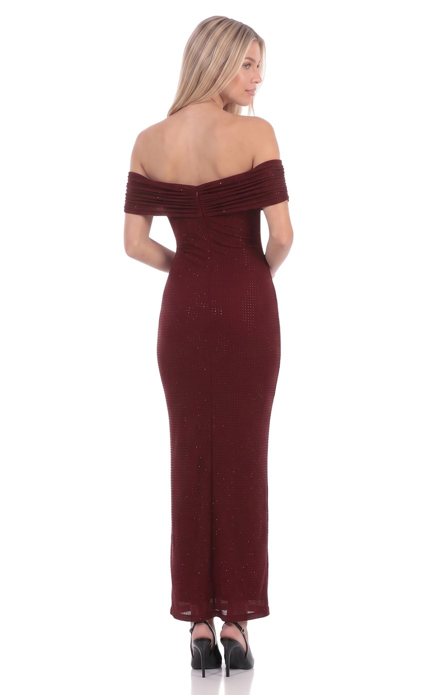 Product image for Rhinestone Off-the-Shoulder Maxi Dress in Burgundy