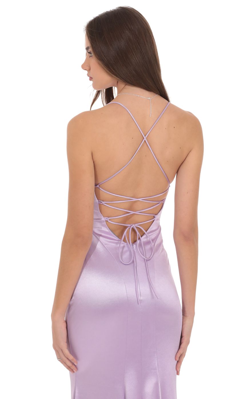 Product image for Satin Open Back Mermaid Maxi Dress in Lavender