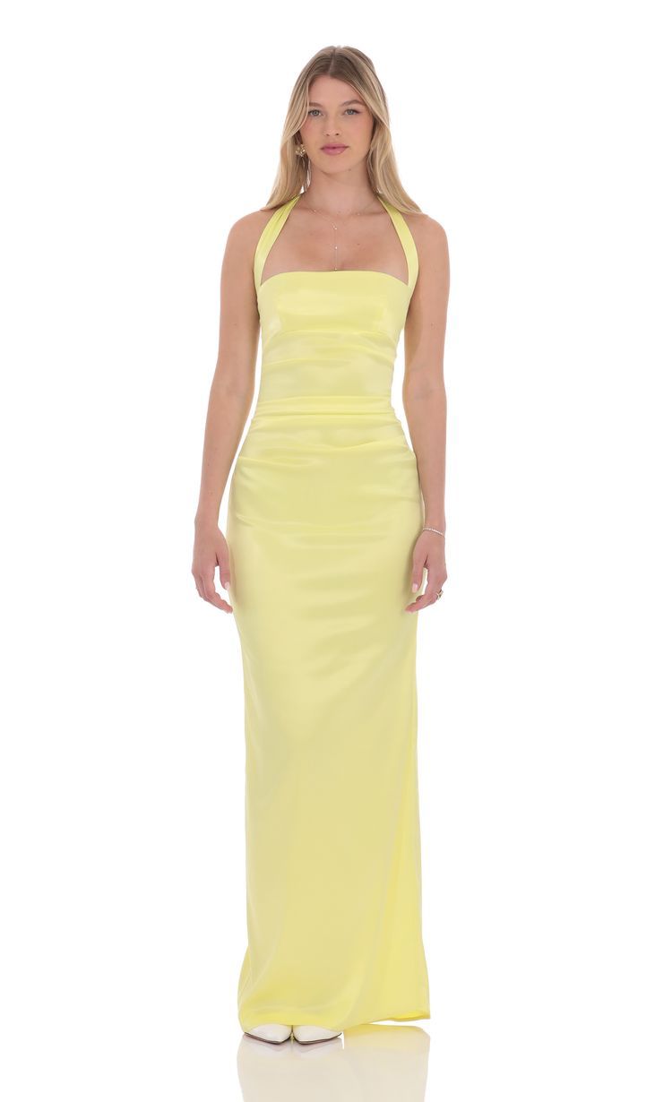 Picture Satin Halter Maxi Dress in Yellow. Source: https://media-img.lucyinthesky.com/data/product-media/850xAUTO/99175a13-84b7-4887-9da9-74c8f0f292a3.jpg