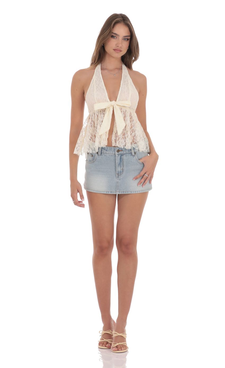 Product image for Lace Babydoll Halter Top in Ivory