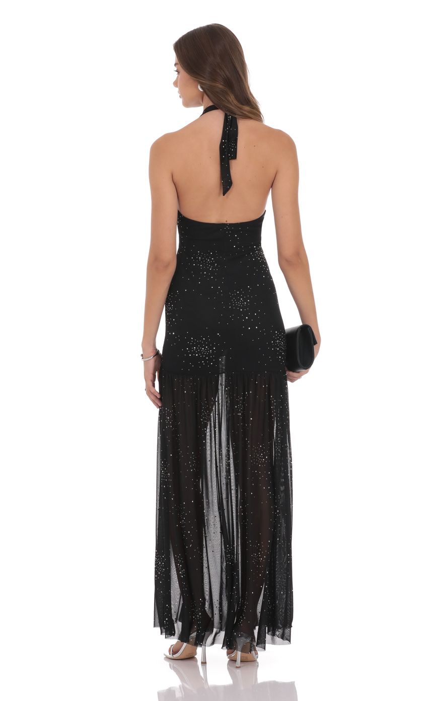 Product image for Rhinestone Plunge Cowl Neck Maxi Dress in Black