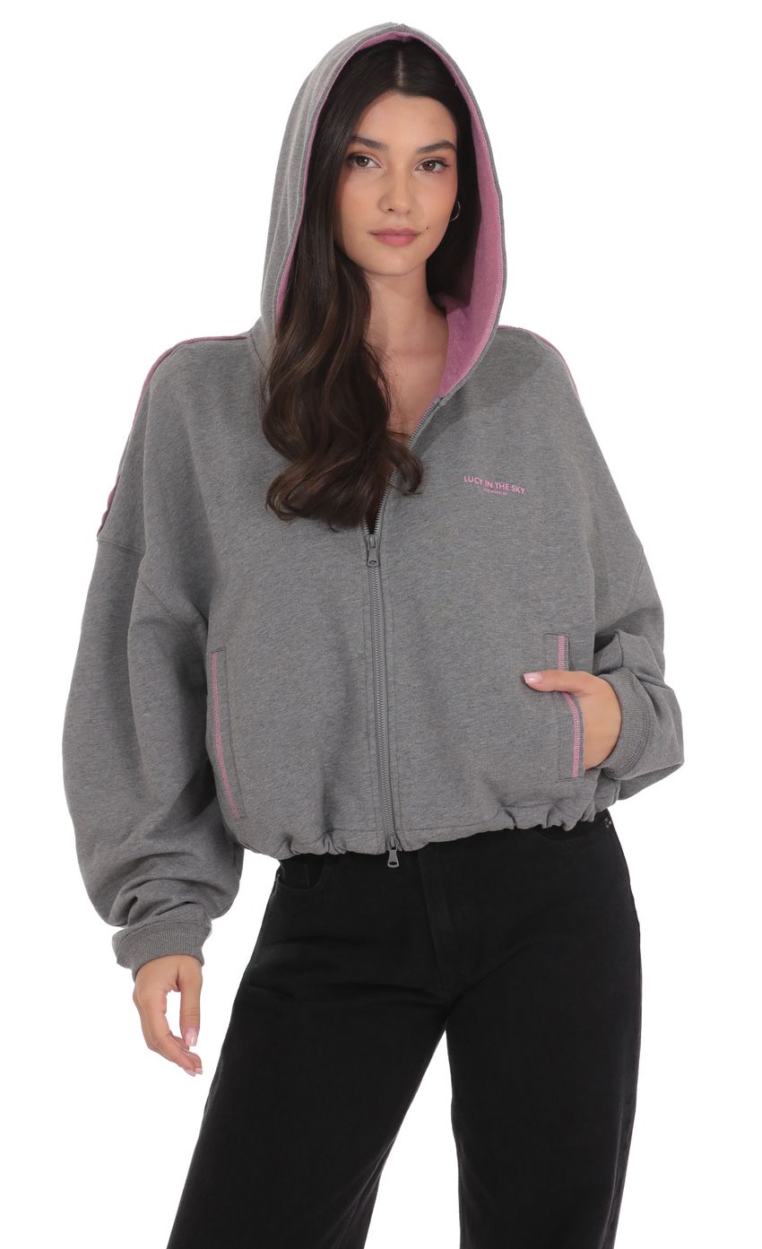 Product image for Two-Toned Cropped Hoodie in Grey