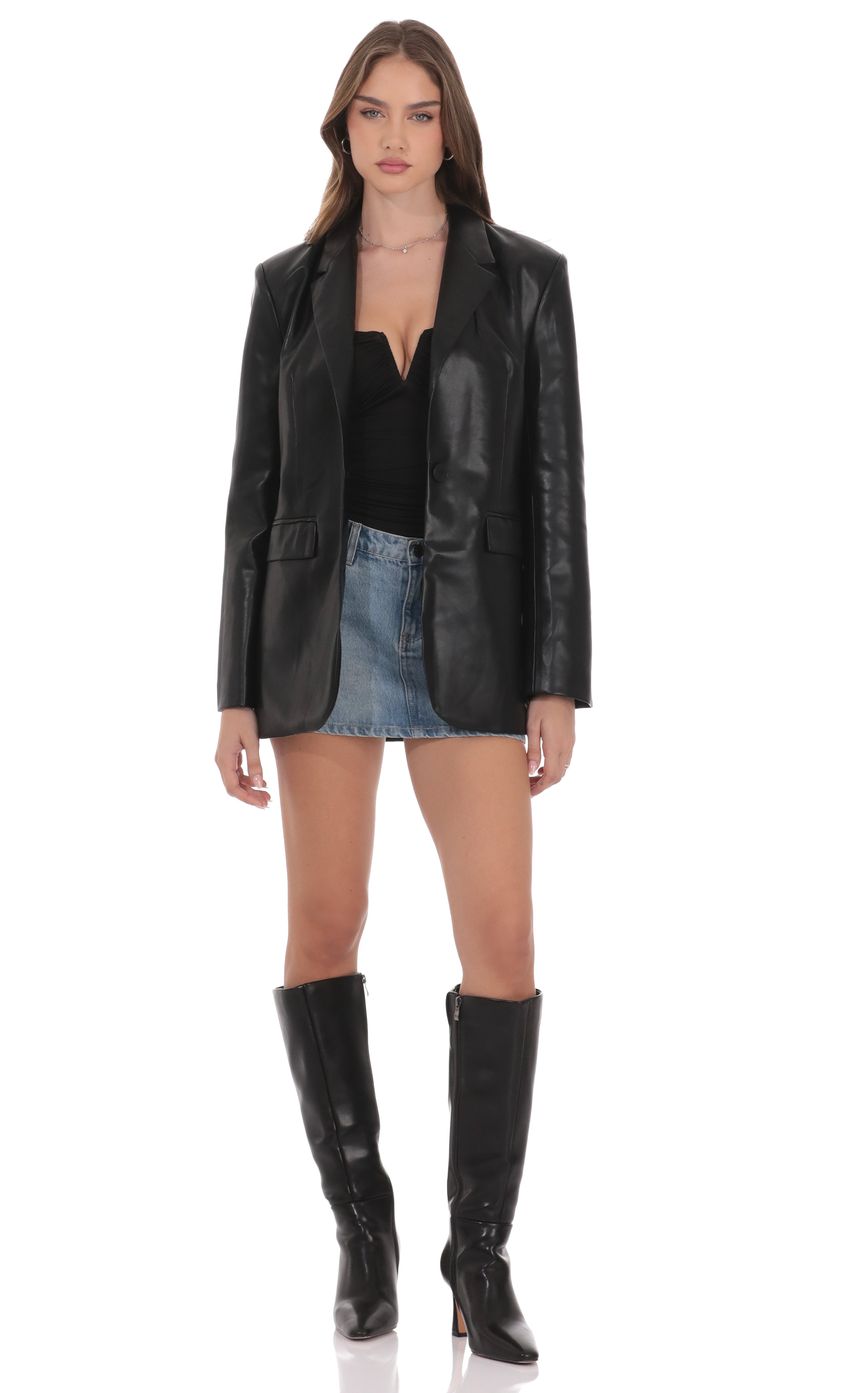 Product image for Faux Leather Blazer in Black