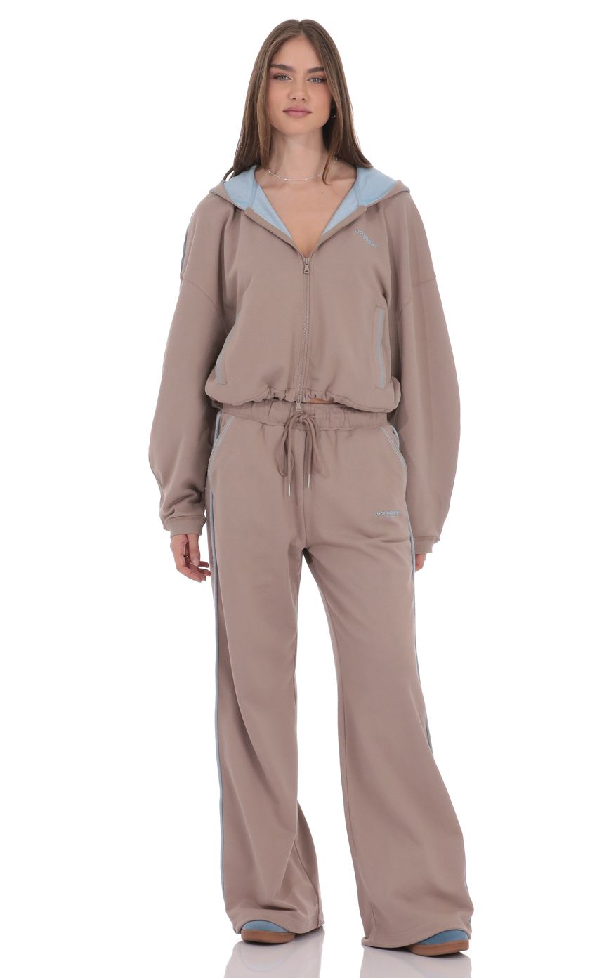 Product image for Two-Toned Cropped Hoodie in Taupe