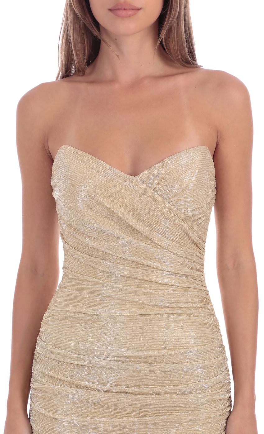 Product image for Shimmering Ruched Maxi Dress in Champagne