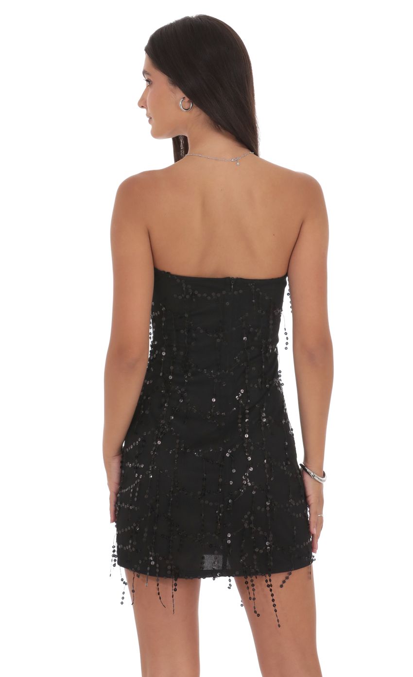 Product image for Strapless Sequin Fringe Dress in Black
