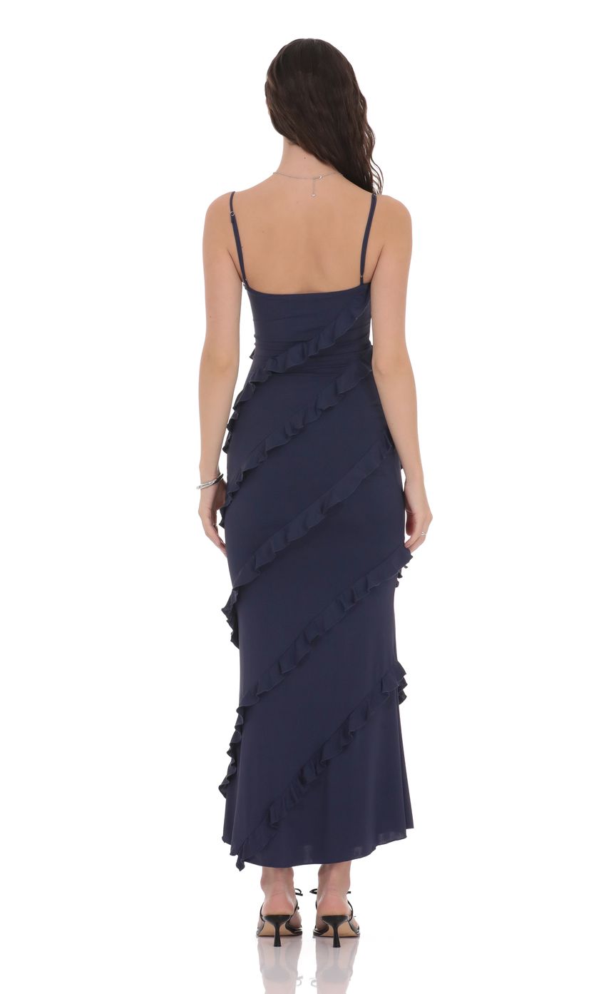 Product image for Ruffle V-Neck Maxi Dress in Navy