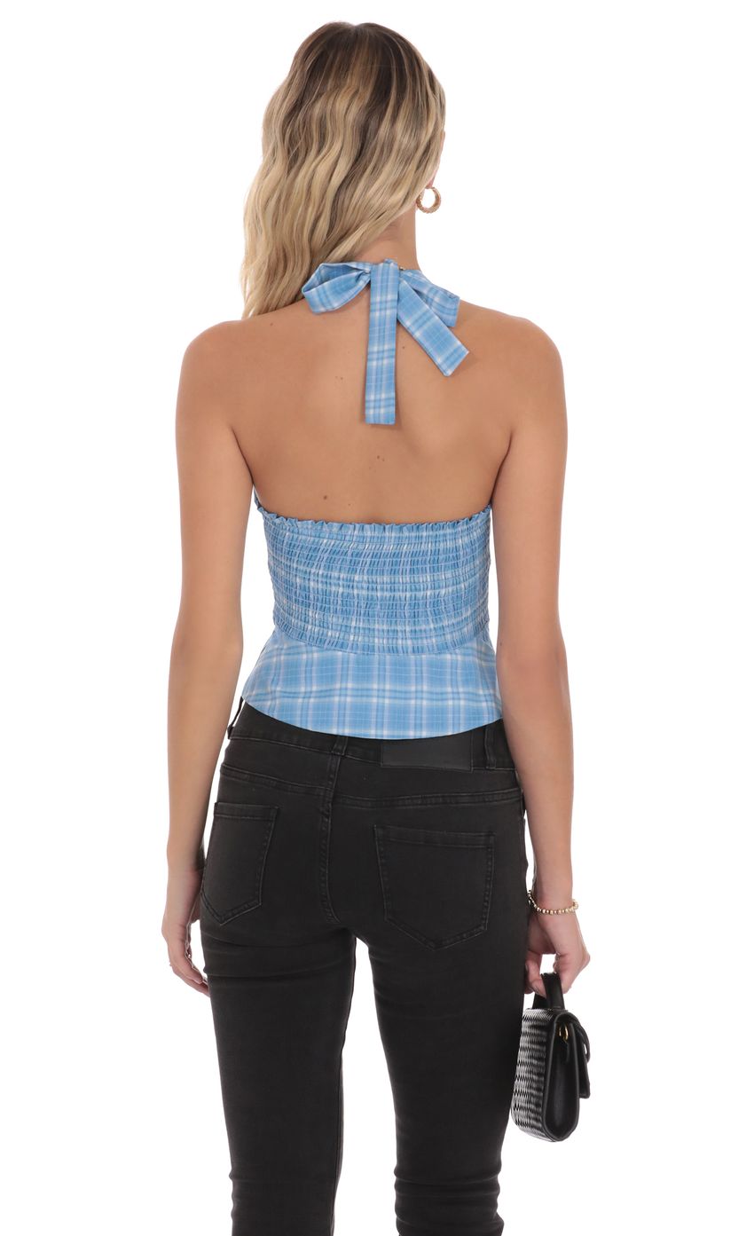 Product image for Plaid V-Neck Halter Top in Blue