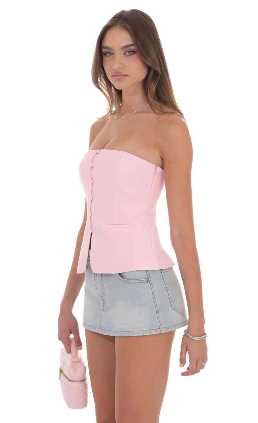 Picture Strapless Tailored Vest in Pink. Source: https://media-img.lucyinthesky.com/data/product-media/850xAUTO/9d3efee3-2dc8-4c19-ae0f-0aab2ab8be31.jpg