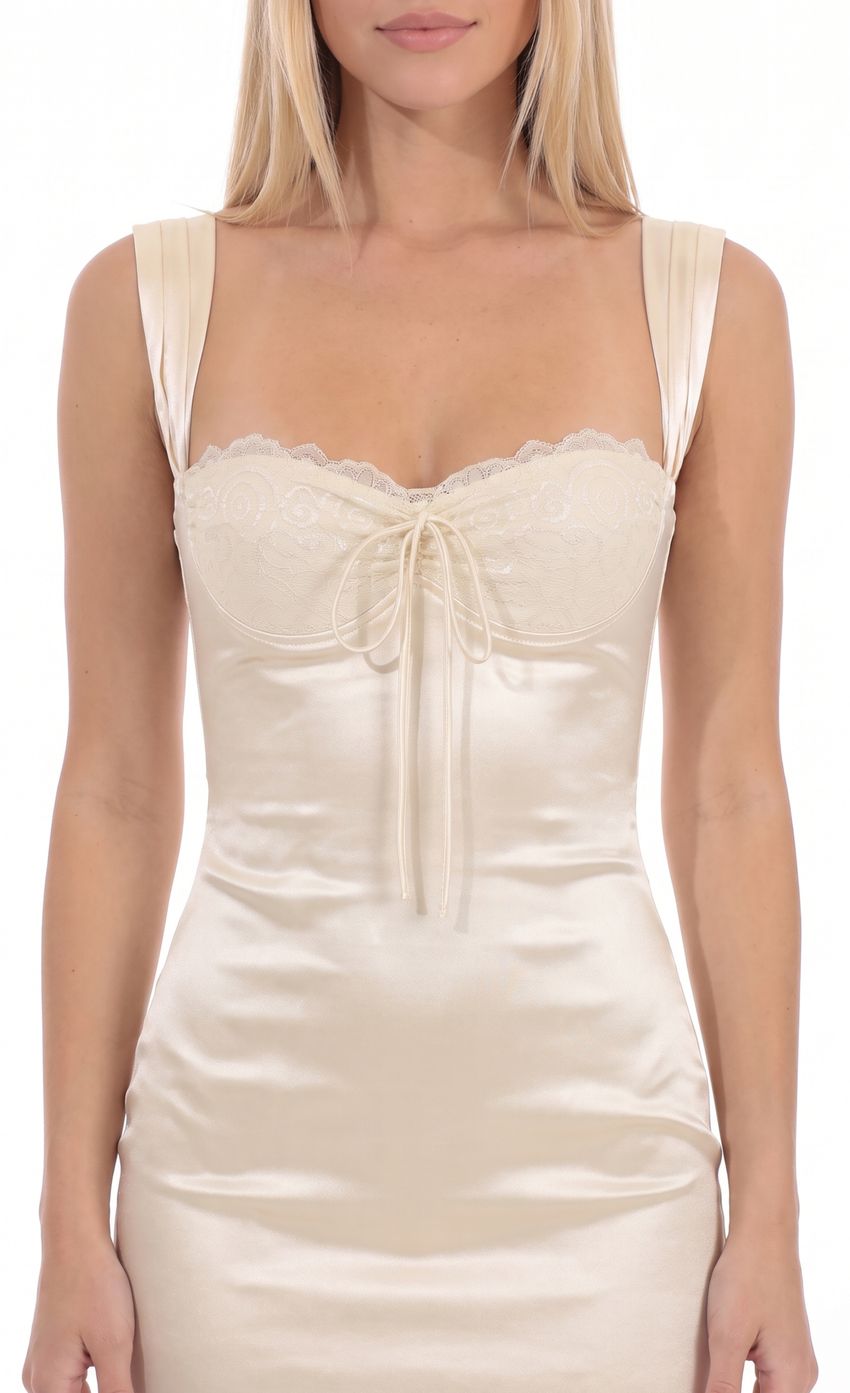 Product image for Lace Trim Satin Mini Dress in Cream