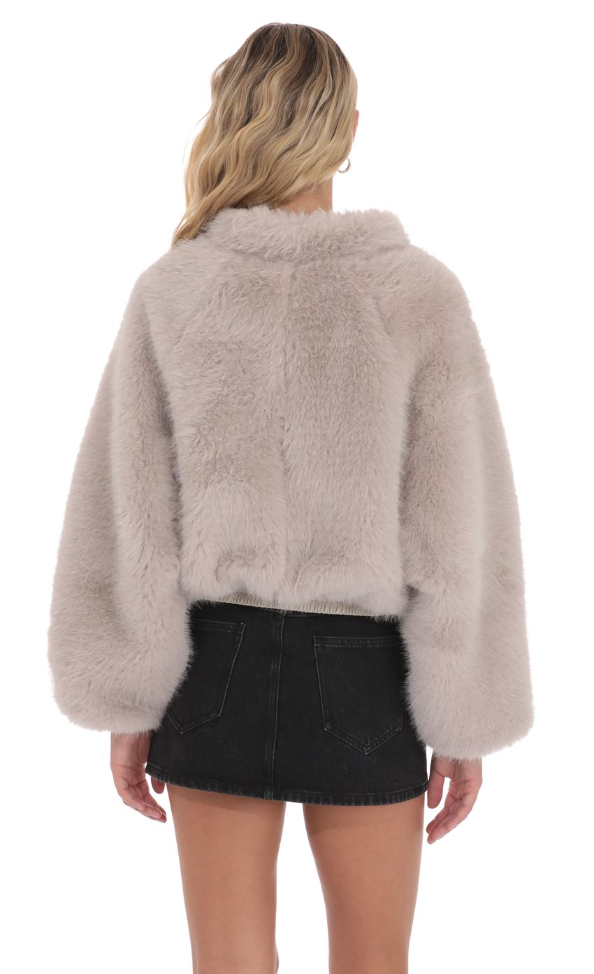 Product image for Faux Fur Bomber Jacket in Soft Taupe