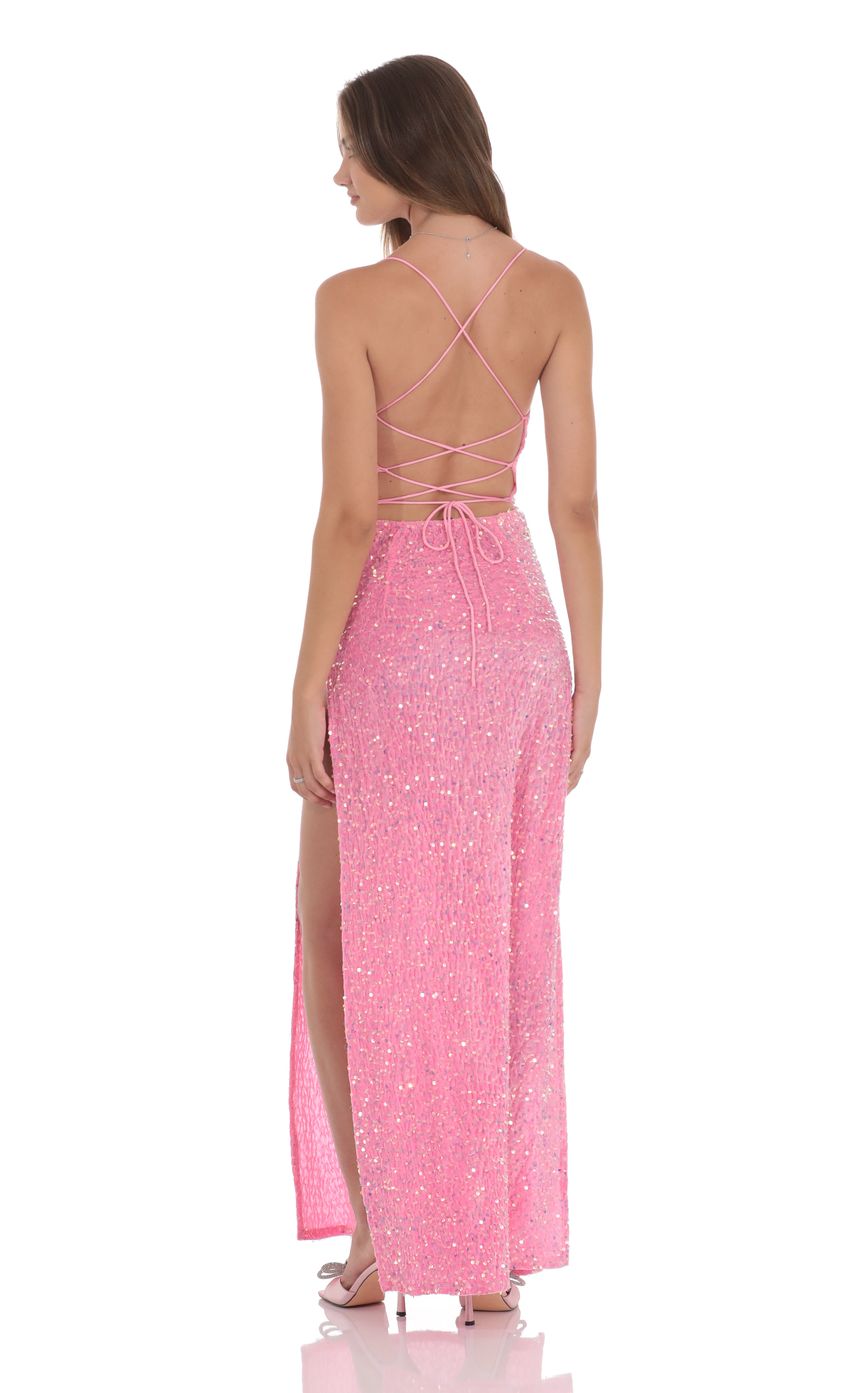 Product image for Cowl Neck Velvet Sequin Maxi Dress in Pink