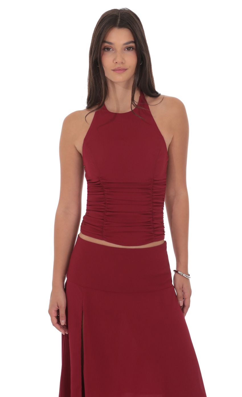 Product image for Ruched Halter Top in Maroon
