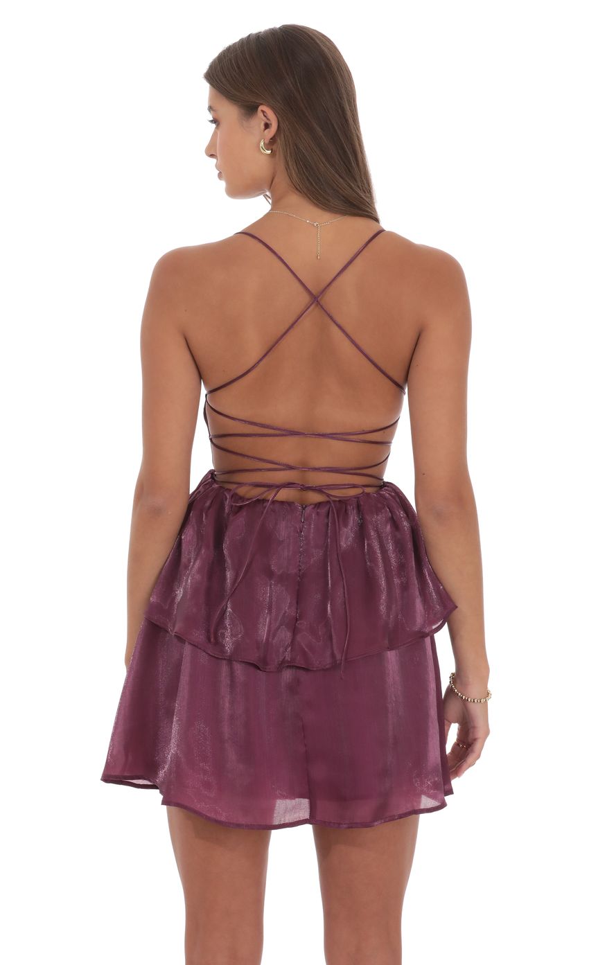 Product image for Sheen Ruffle Lace Up Dress in Plum