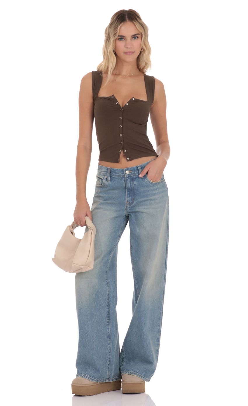 Product image for Ribbed Square Neck Top in Brown