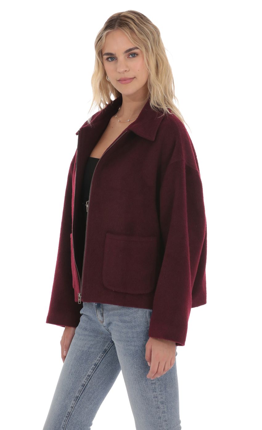 Product image for Fuzzy Zip-Up Jacket in Burgundy