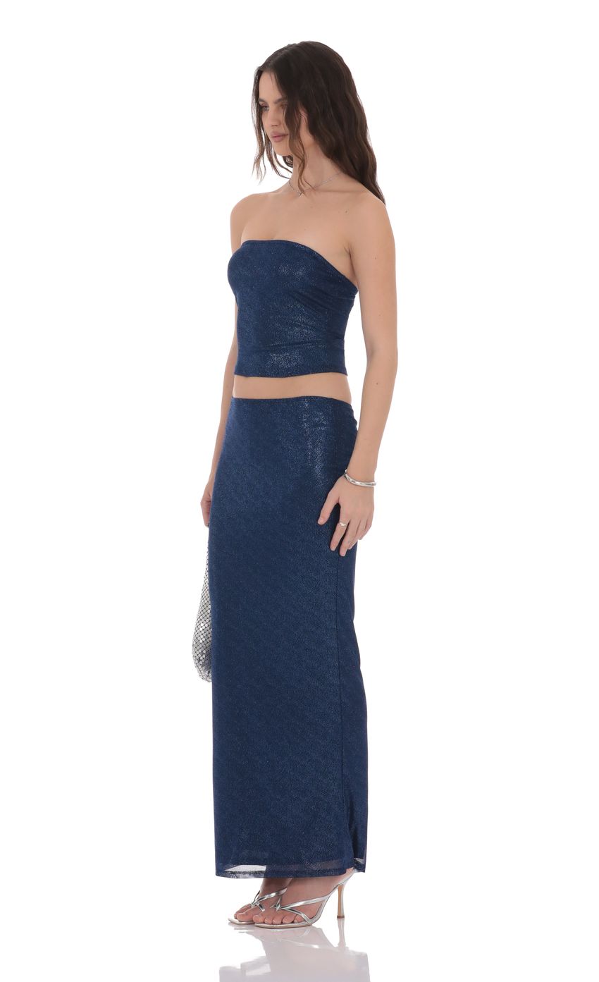 Product image for Strapless Foiled Lace Two Piece Set in Navy