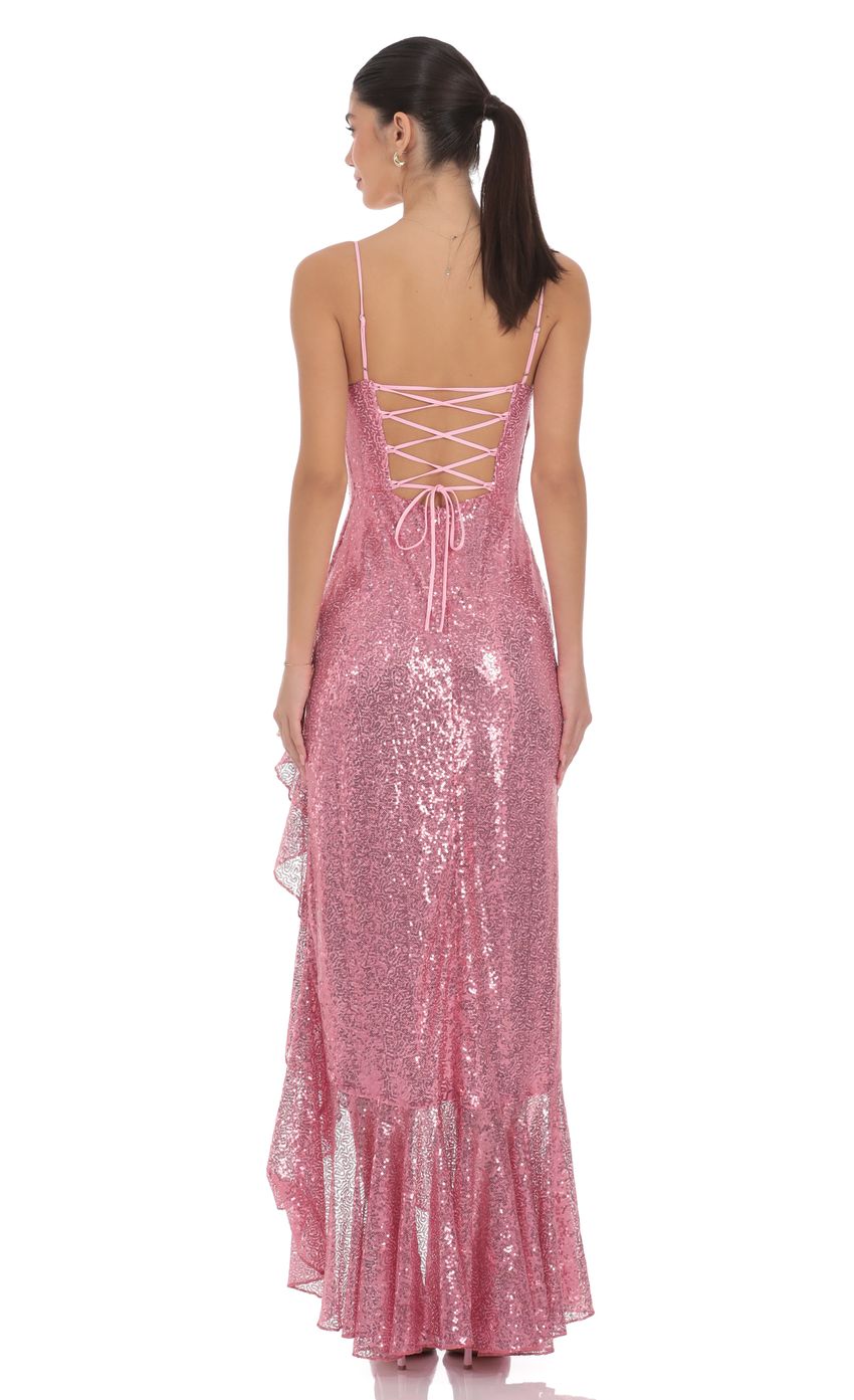 Product image for Sequin Ruffle Maxi Dress in Pink