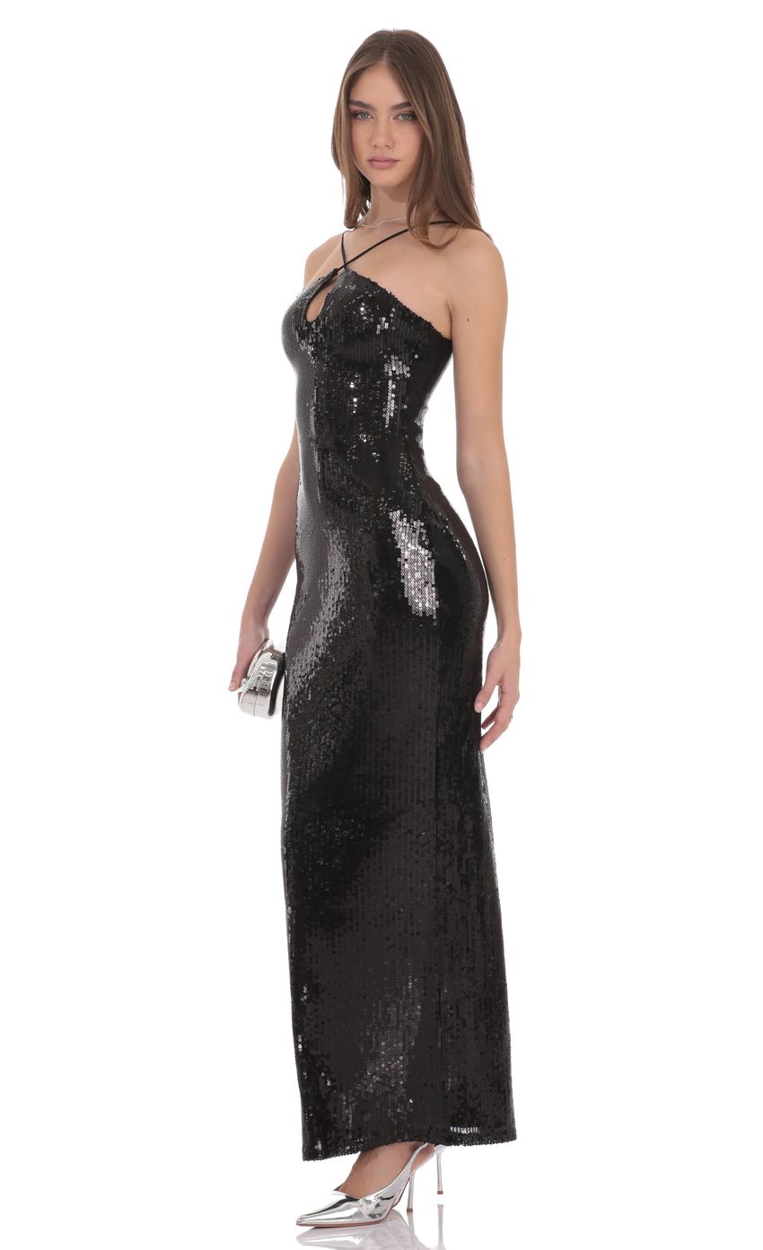 Product image for Sequin Keyhole Maxi Dress in Black