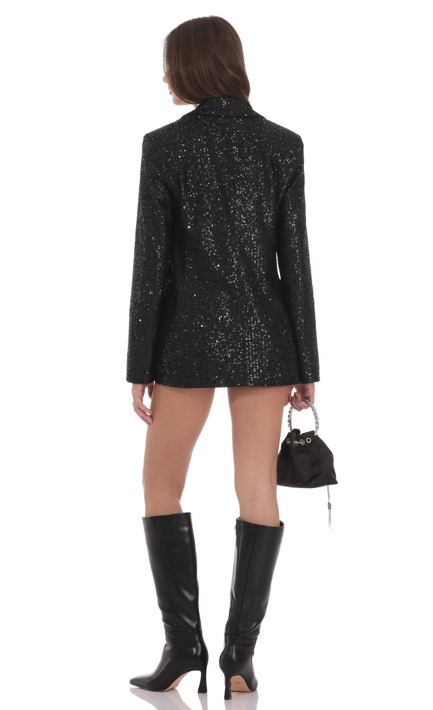 Product image for Double Breasted Sequin Blazer in Black