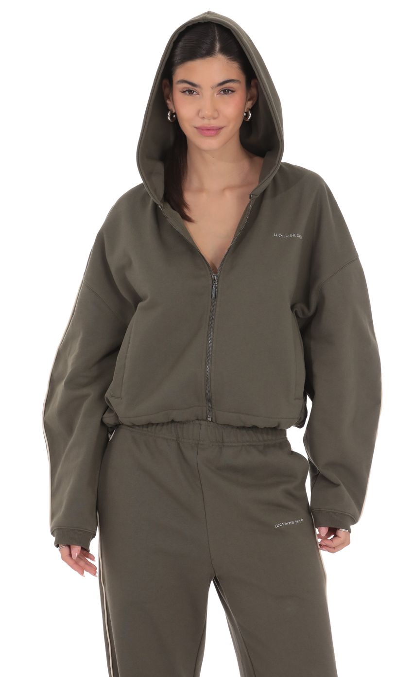Product image for Cropped Cinch Waist Hoodie in Olive Green