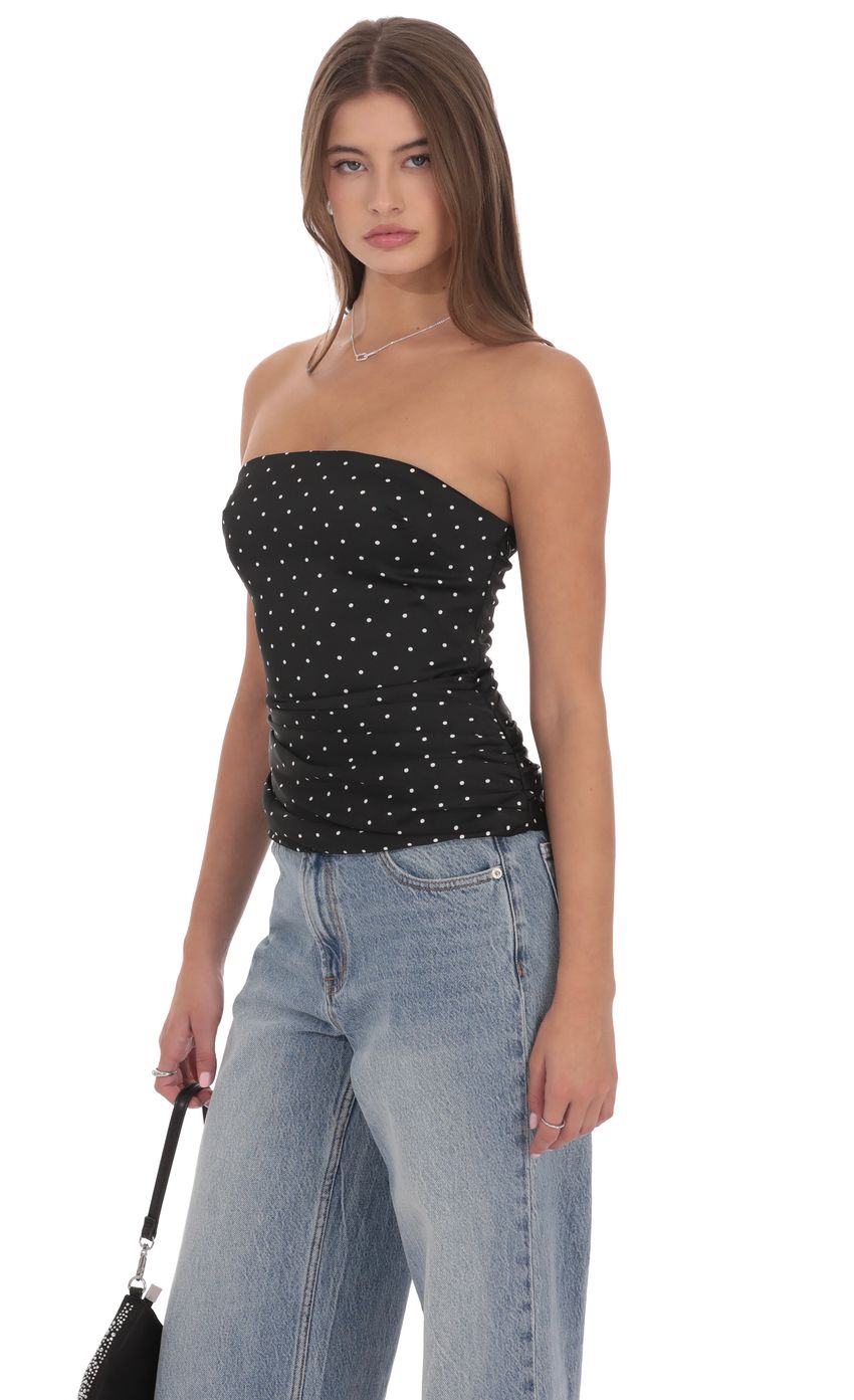 Product image for Polka Dot Strapless Top in Black