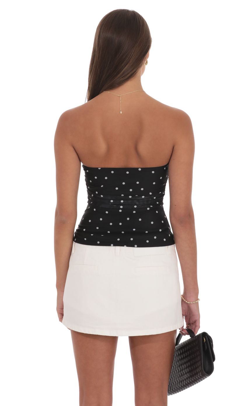 Product image for Mesh Polka Dot Ruched Tube Top in Black