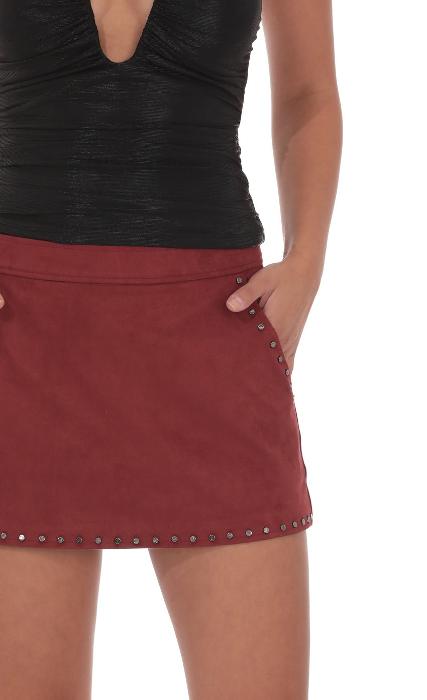 Product image for Studded Suede Skirt in Maroon