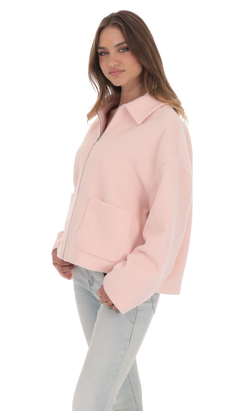 Product image for Fuzzy Zip-Up Jacket in Pink