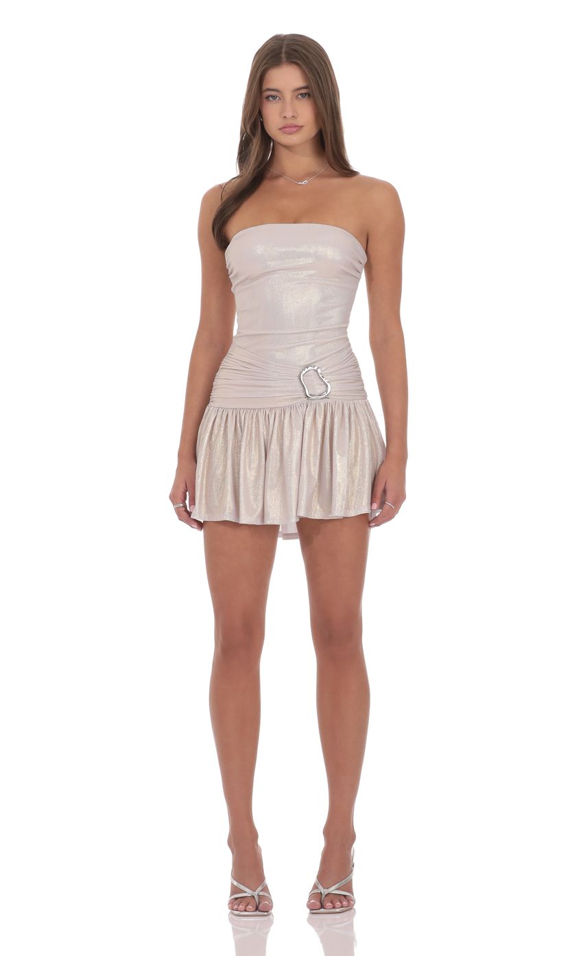 Product image for Metallic Embellished Strapless Dress in Rose Gold