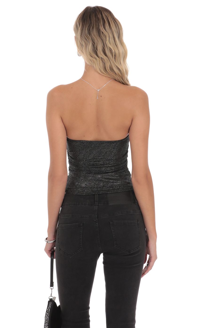 Product image for Foil Mesh Ruched Tube Top in Black