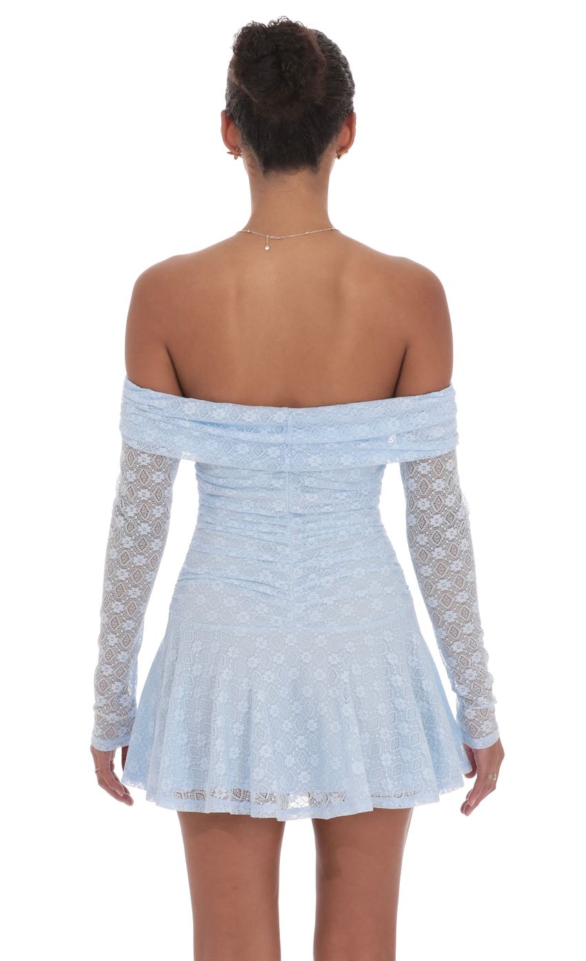 Picture Lace Off Shoulder Flare Dress in Light Blue. Source: https://media-img.lucyinthesky.com/data/product-media/850xAUTO/a36d4ab2-e6f0-4df4-810b-8ae87949fd8a.jpg
