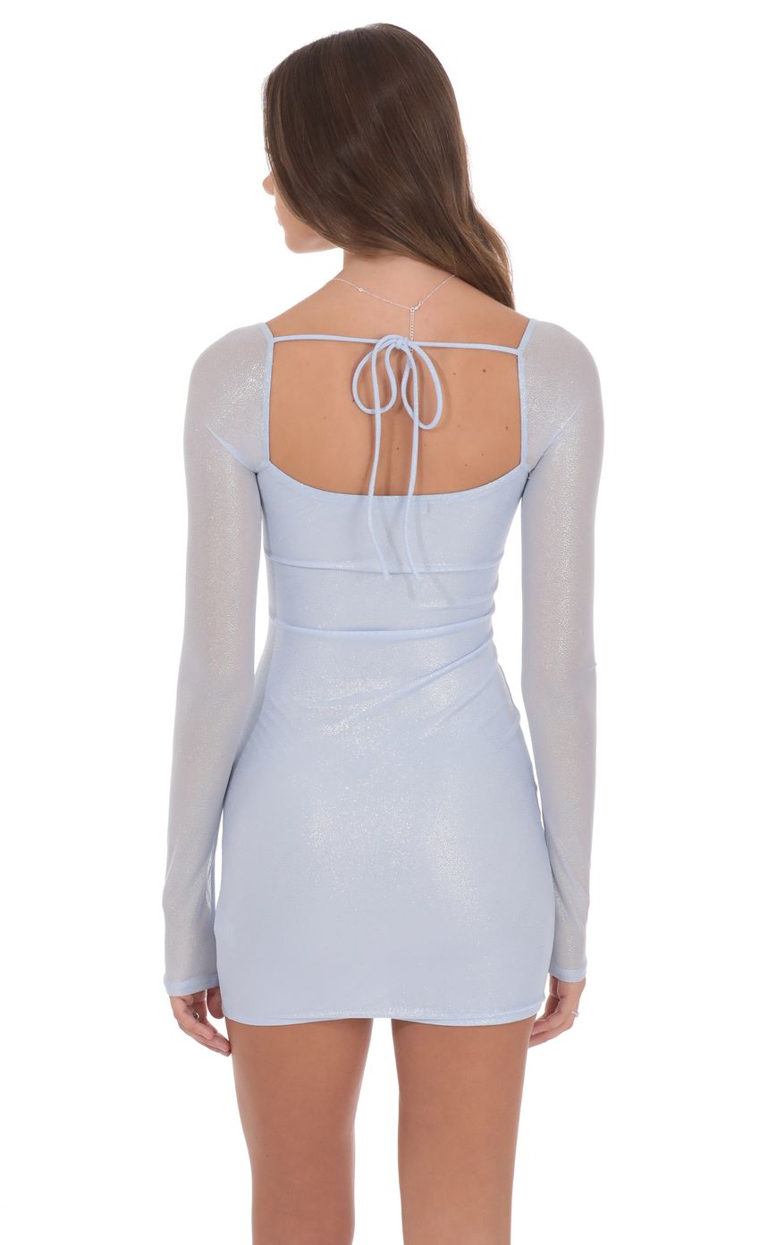 Product image for Foil Mesh Long Sleeve Bodycon Dress in Light Blue