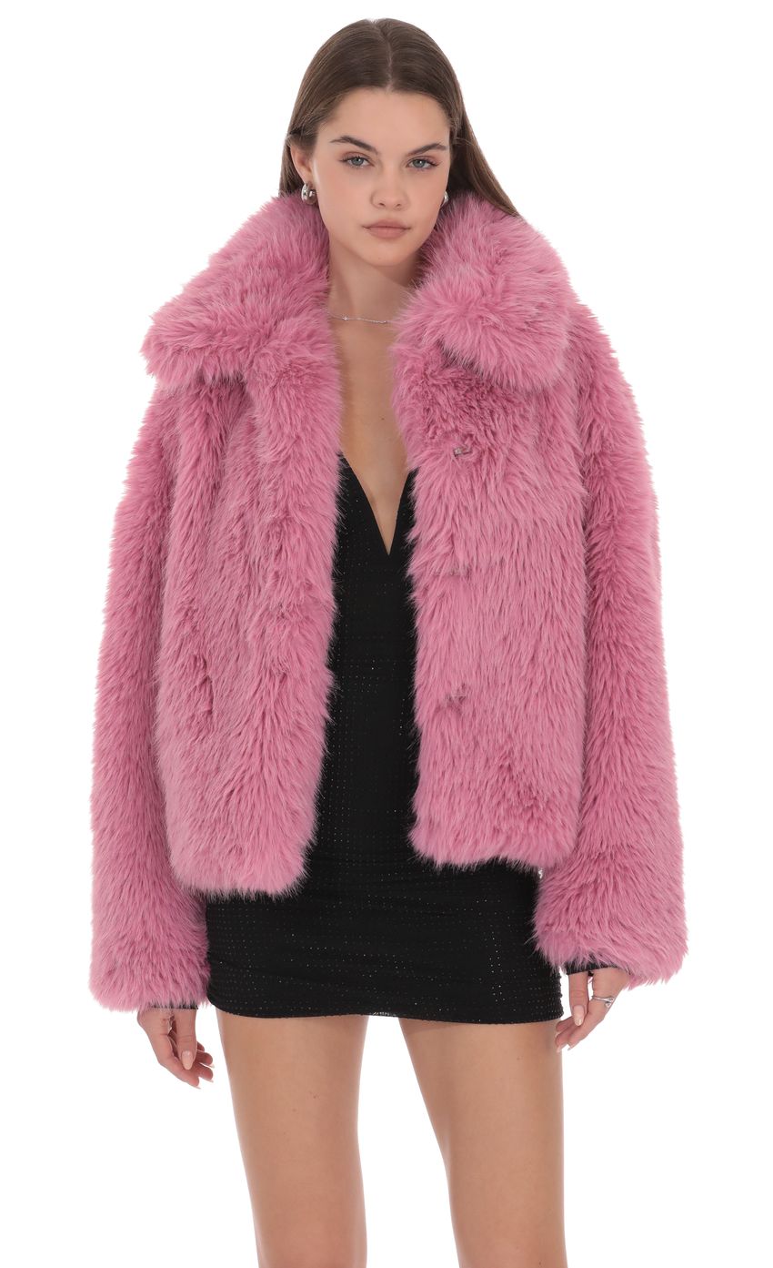 Product image for Corinne Faux Fur Jacket in Pink