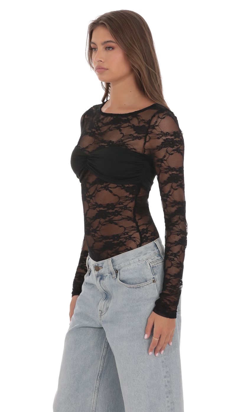 Product image for Sheer Lace Top in Black