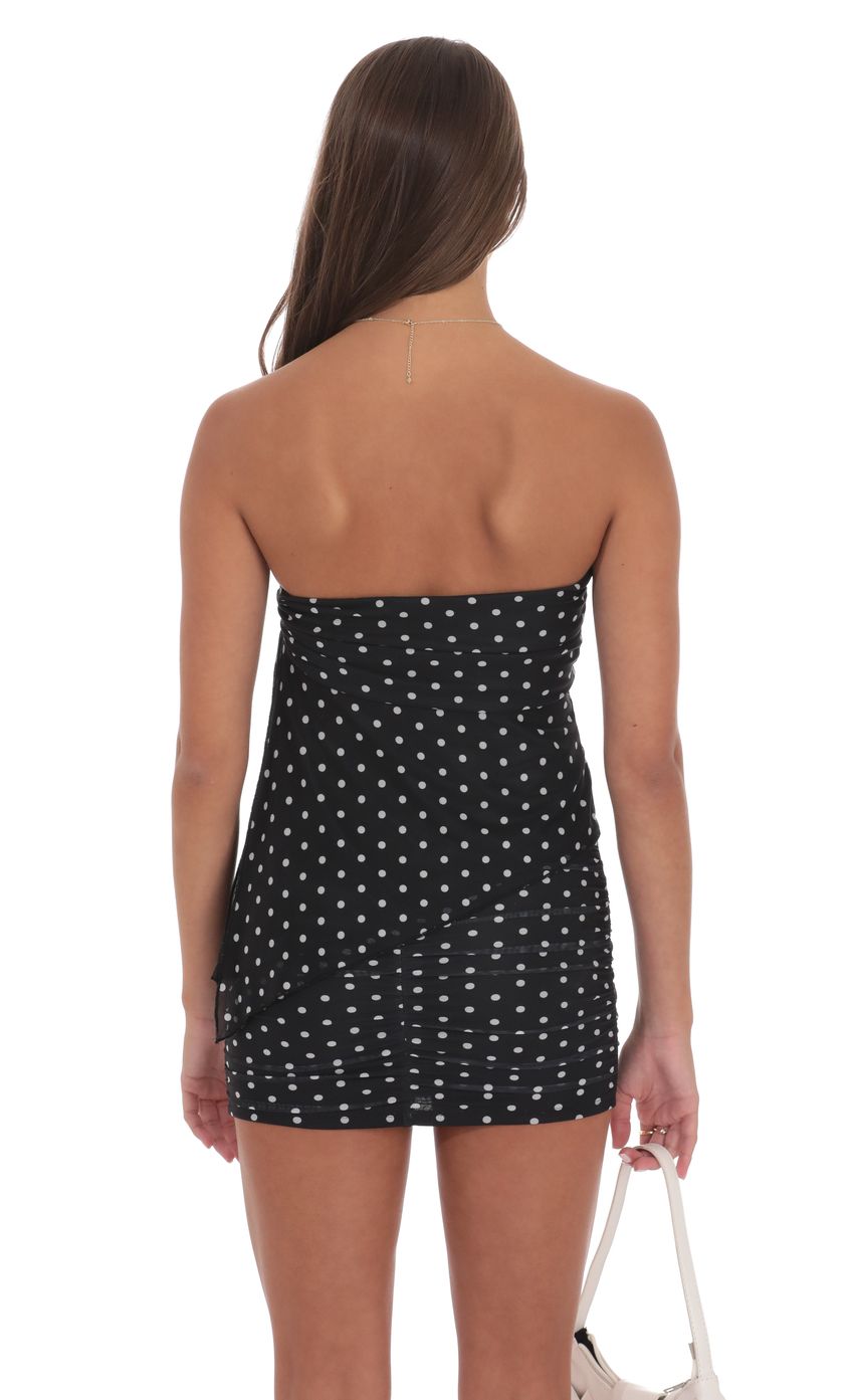 Product image for Polka Dot Mesh Strapless Two Piece Set in Black