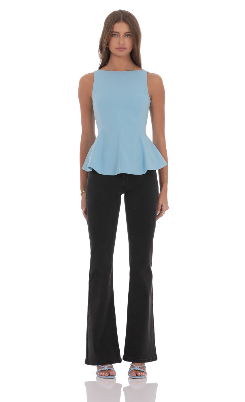 Product image for High Neck Back Bow Top in Light Blue