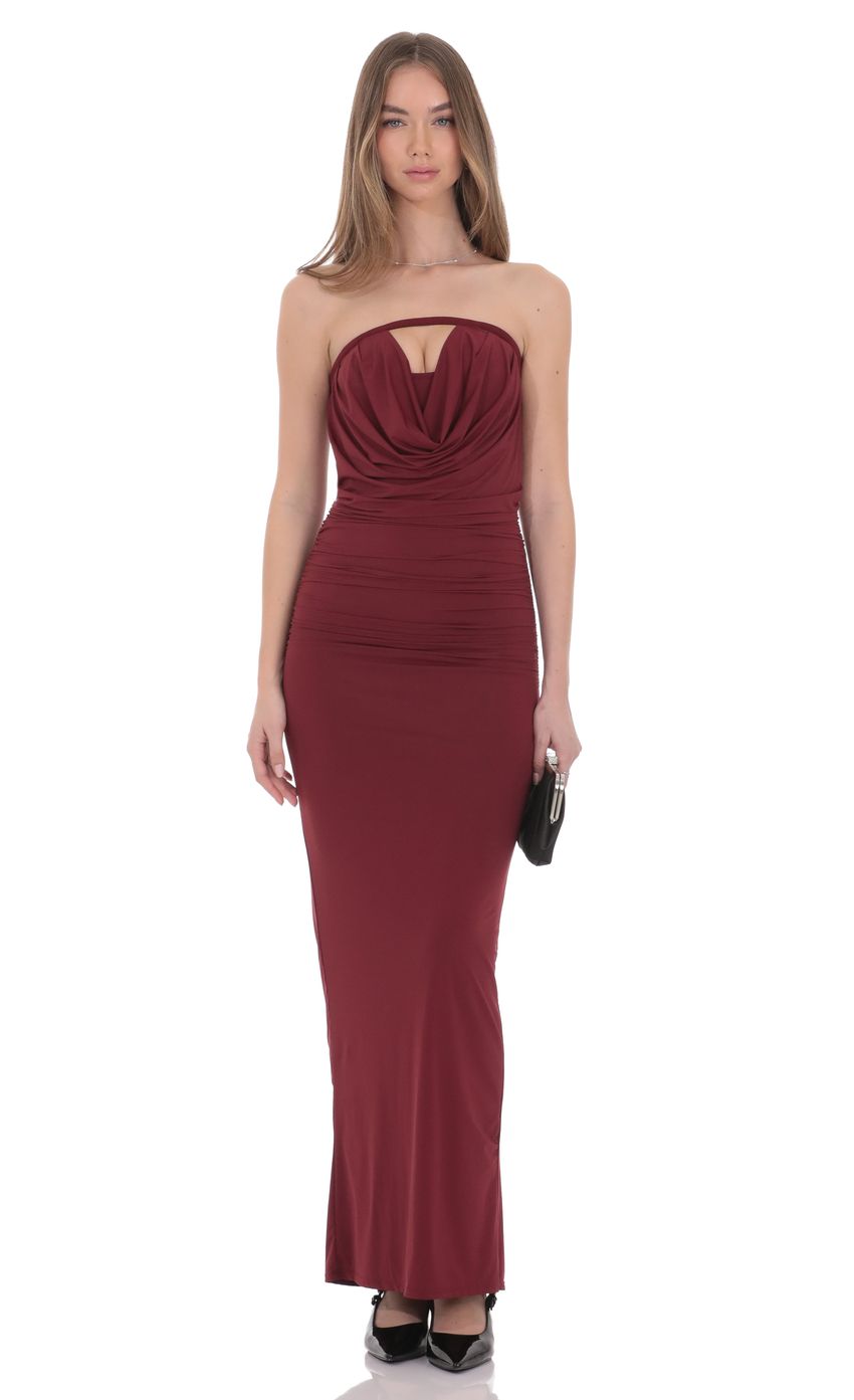 Product image for Draped Cutout Maxi Dress in Burgundy