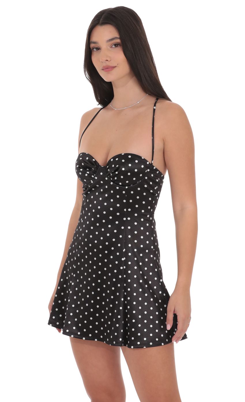 Product image for Polka Dot Satin Fit and Flare Dress in Black