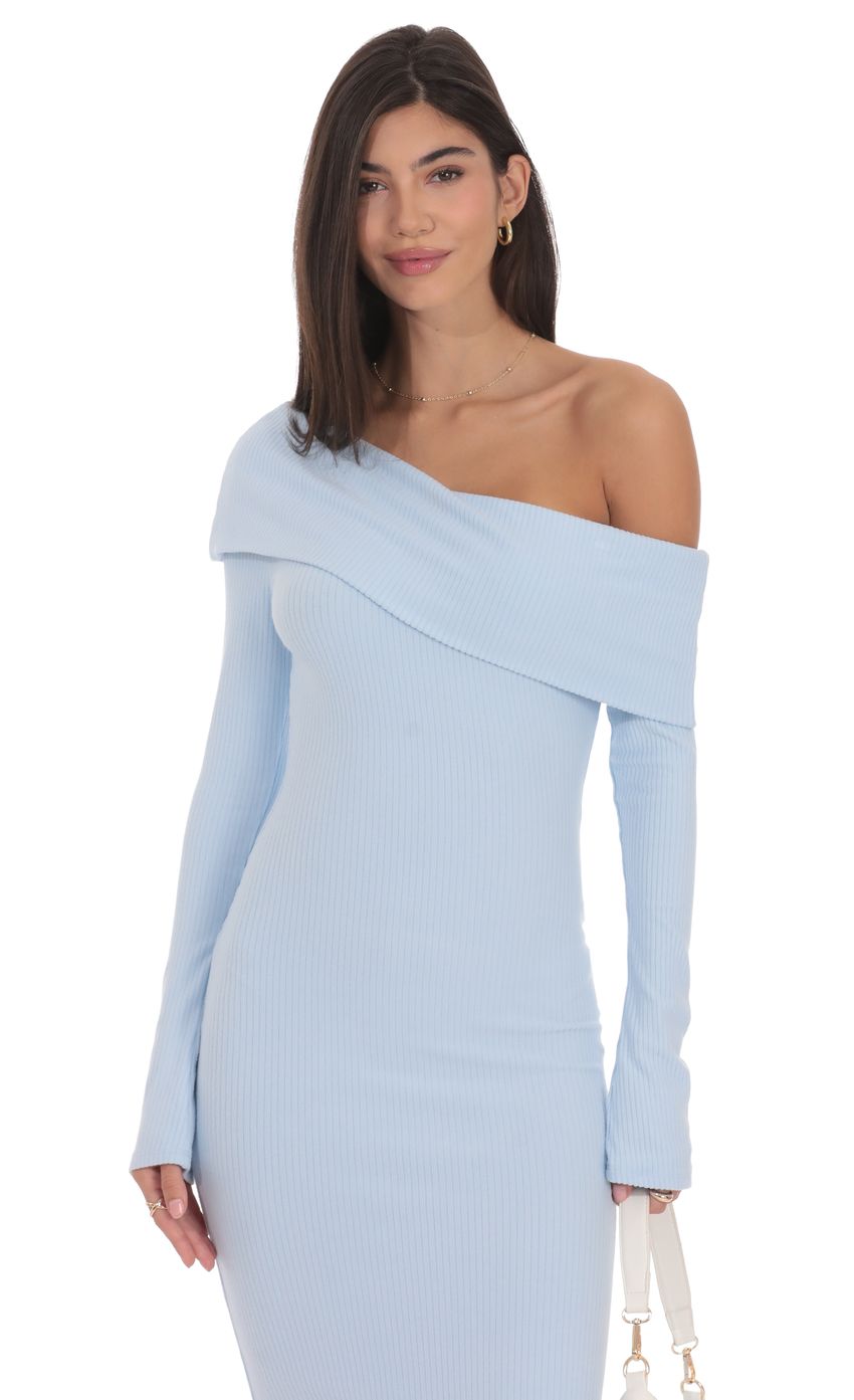 Product image for Ribbed Off Shoulder Maxi Dress in Light Blue
