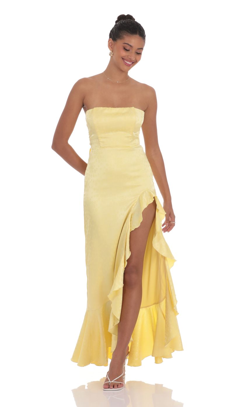 Picture Satin Jacquard Back Bow Corset Maxi Dress in Yellow. Source: https://media-img.lucyinthesky.com/data/product-media/850xAUTO/a51f4087-cd92-44f4-8ca0-40523ecb59a7.jpg