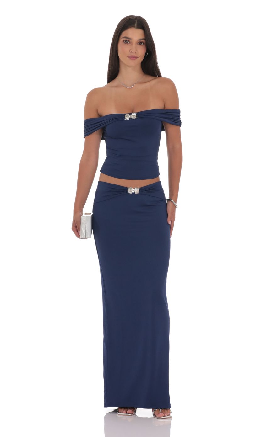 Product image for Embellished Off Shoulder Top in Navy