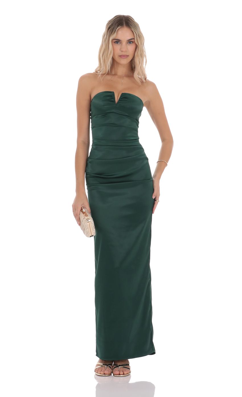 Picture Satin V-Strapless Maxi Dress in Green. Source: https://media-img.lucyinthesky.com/data/product-media/850xAUTO/a5323467-5041-4e6f-ac2e-ea8d0092f97f.jpg