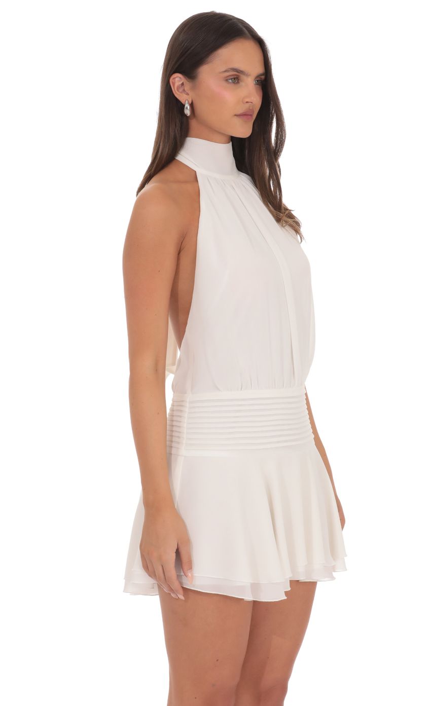 Product image for Halter Neckline Open Back Mini Dress in White