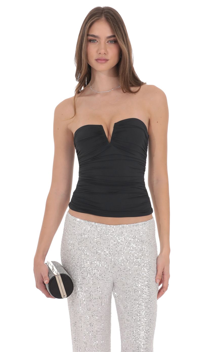 Product image for V-Strapless Ruched Top in Black