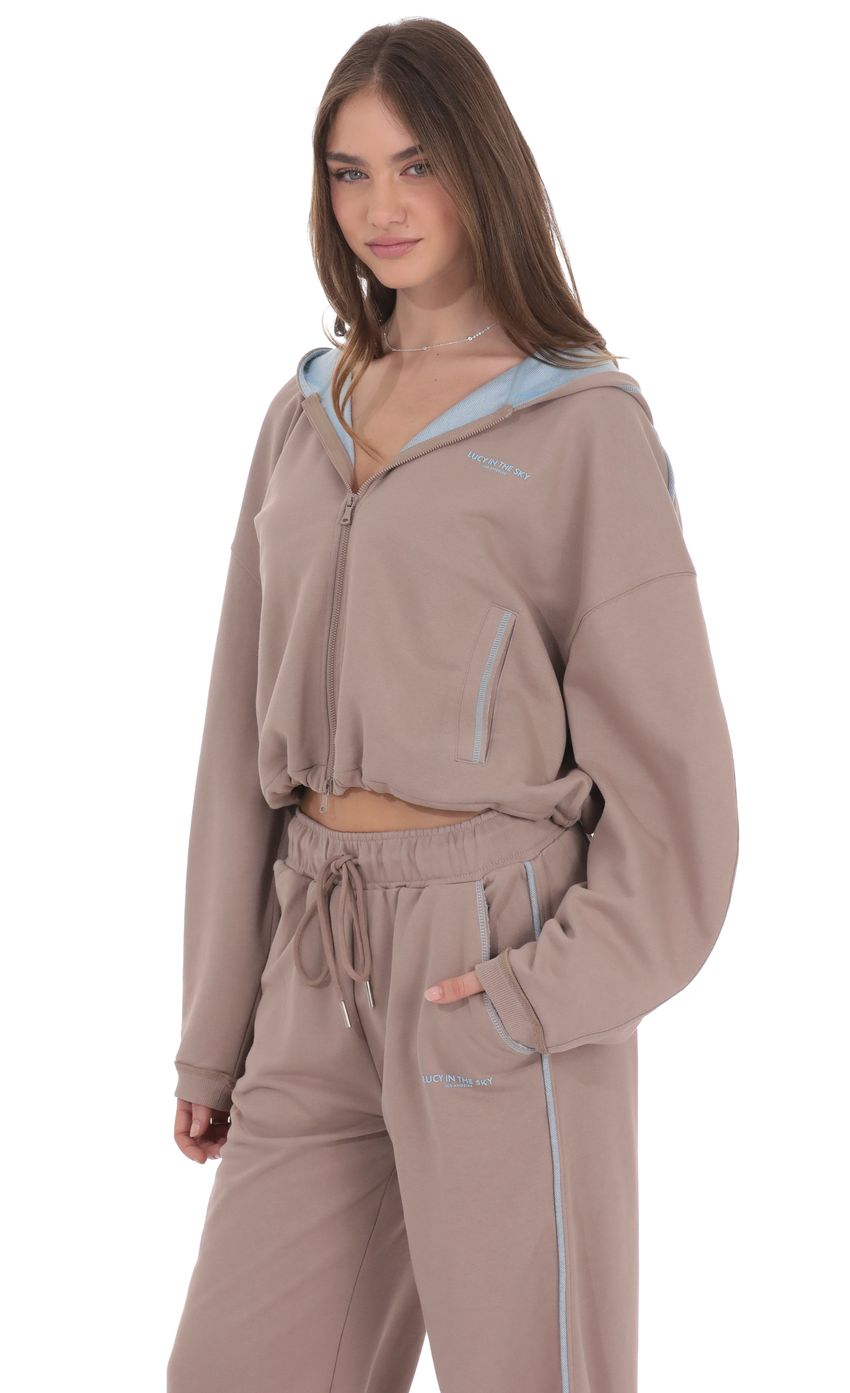 Product image for Two-Toned Cropped Hoodie in Taupe