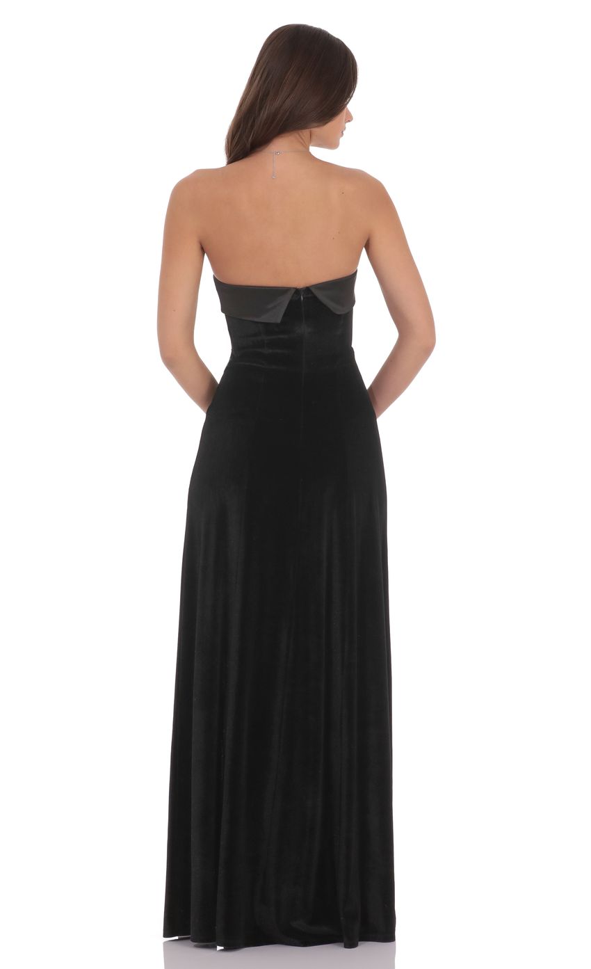 Product image for Satin Trim Velvet Strapless Maxi Dress in Black