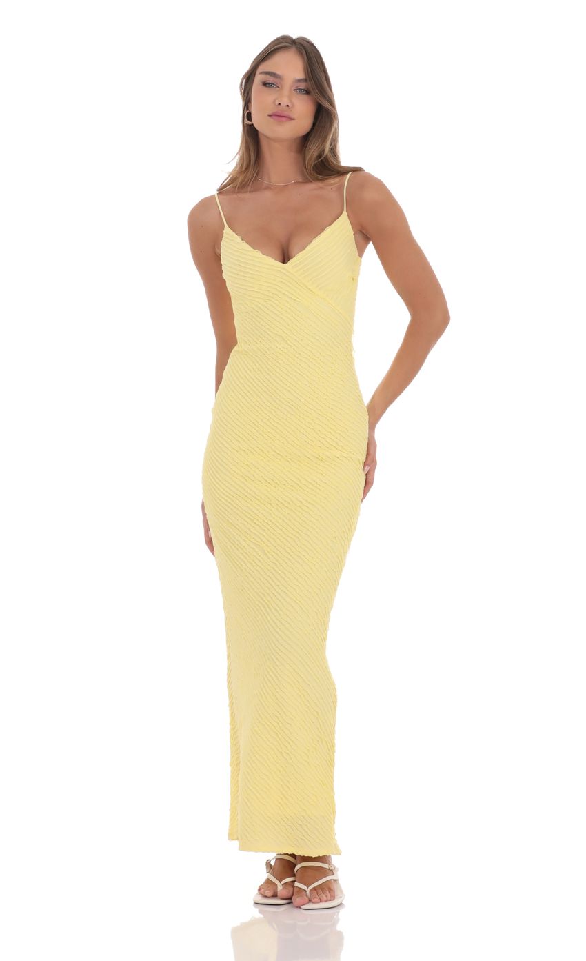 Picture Mini Ruffle V-Neck Maxi Dress in Yellow. Source: https://media-img.lucyinthesky.com/data/product-media/850xAUTO/a62c717a-357b-4e80-8ff3-d8d061a72dfc.jpg