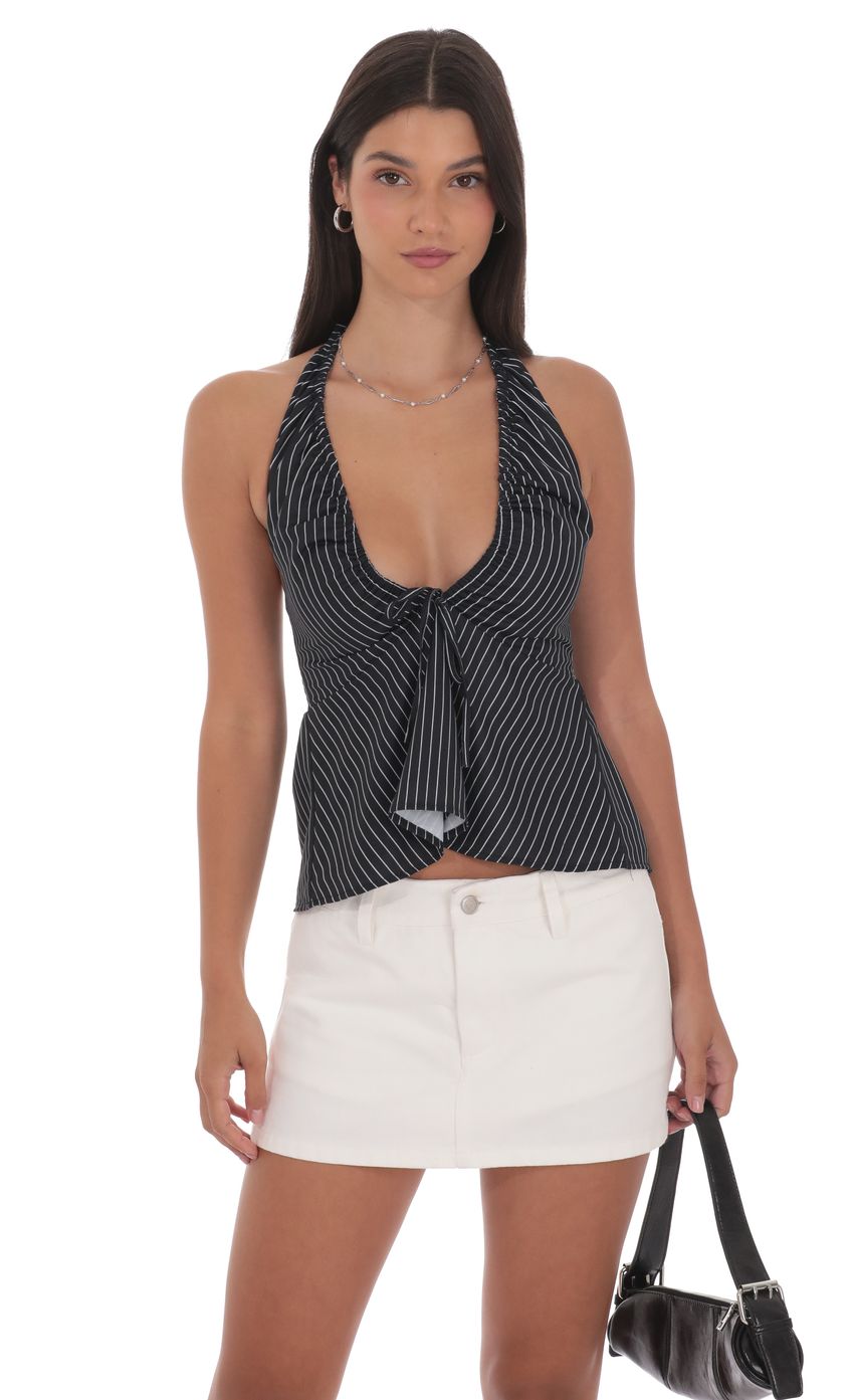 Product image for Pinstripe Scrunch Halter Top in Black